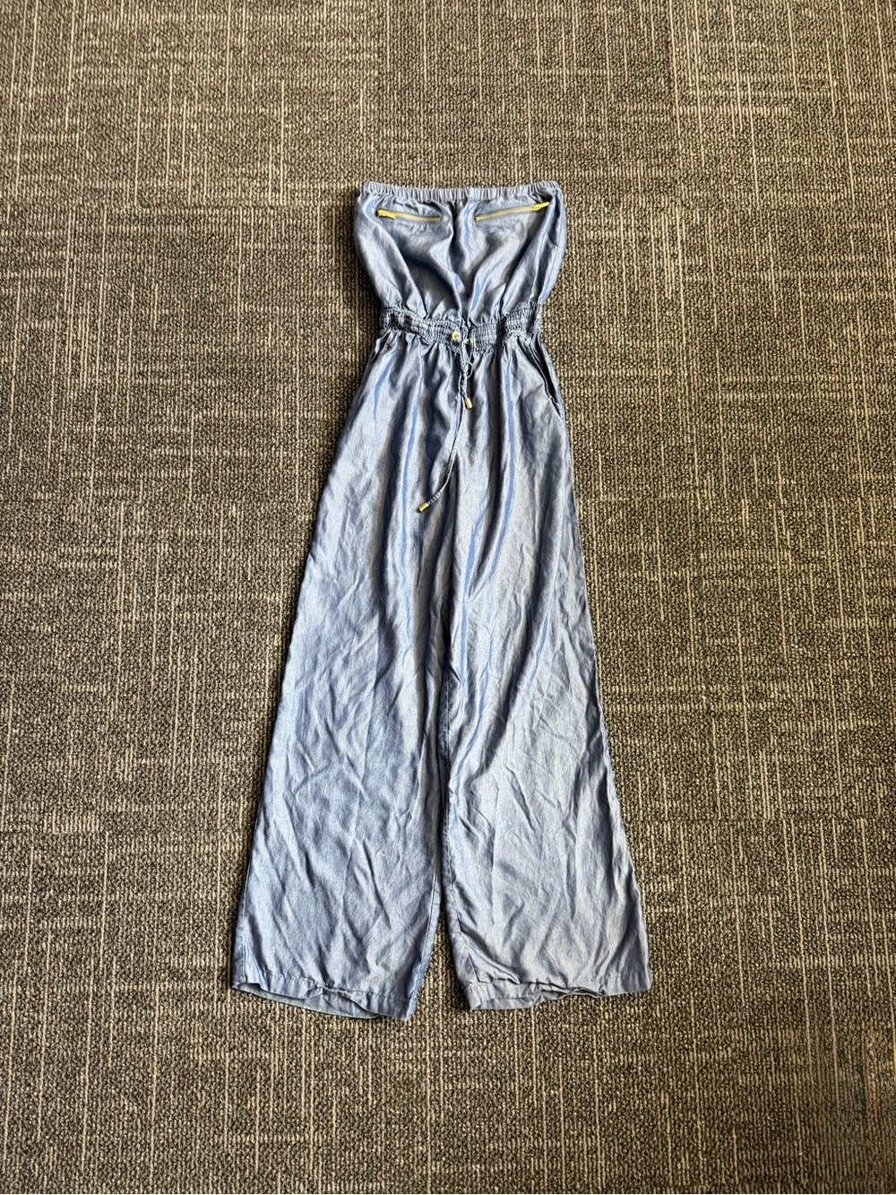 Bebe Blue Lyocell Wide Leg Jumpsuit Size Small Y2K Zip Pocket